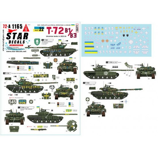 1/72 Ukrainian T-72B1 and T-72B3 obr 2016 in 2022-24 (War in Ukraine #22 Decal)