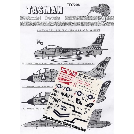 1/72 FJ-3M Fury, 2USN F7U-3 Cutlass & RAAF F-18A Hornet Decals