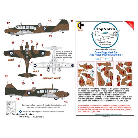 1/48 Avro Anson Pattern A Scheme 1 Camo Masks