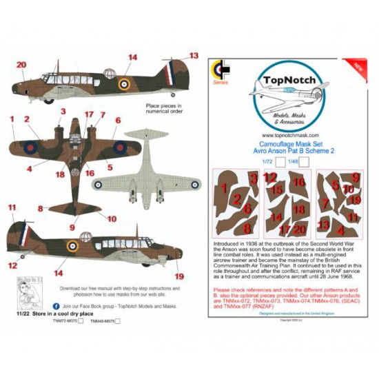 1/48 Avro Anson Pattern B Scheme 2 Camo Masks