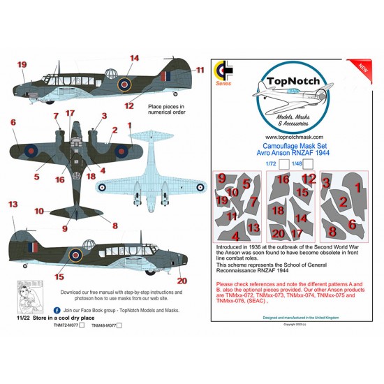 1/72 Avro Anson RNZAF 1944 Camo Masks