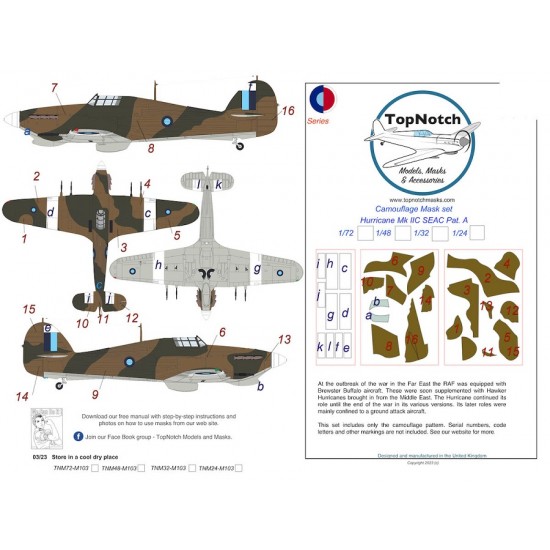 1/48 SEAC Hurricane Mk IIC Pattern A Camo Masks