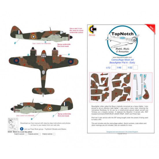 1/48 Beaufighter Pattern A Early Camo Masks