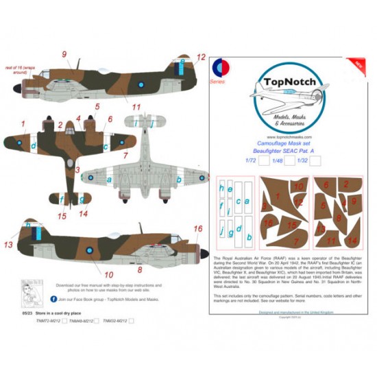 1/32 Australian RAAF Beaufighter SEAC Pat. A Camo Masks