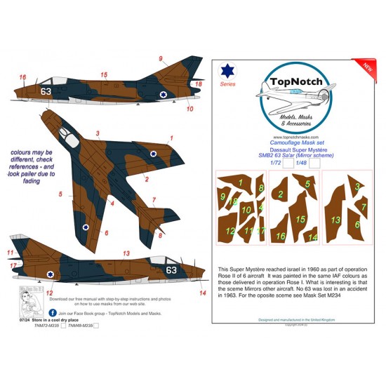 1/72 Dassault Super Mystere SMB2 63 (Mirror) Camouflage Mask