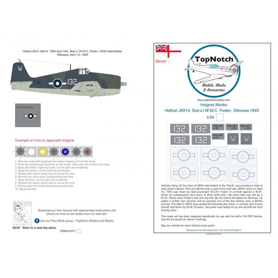 1/24 Hellcat JX814, Sub-Lt W.M.C Foster, Okinawa 1945 Insignia Masks