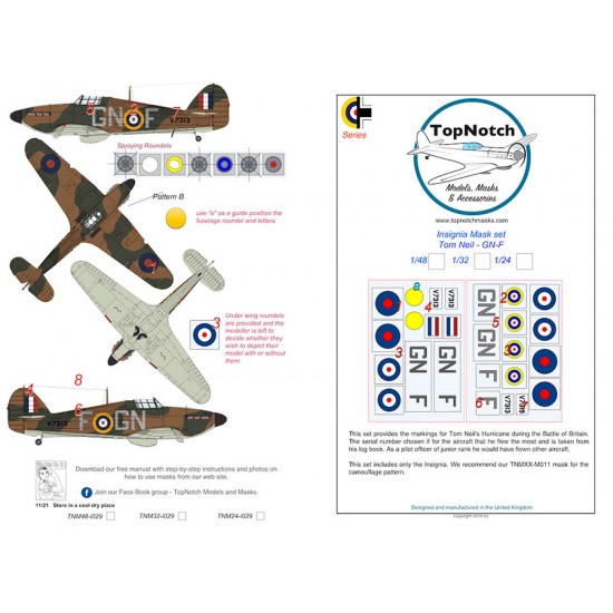 1/48 Hurricane Mk1 Tom Neil 249 Sqn Insignia Masks