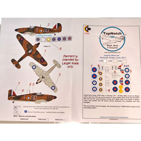 1/48 Hurricane "Ginger" Lacy SD-F Insignia Masks