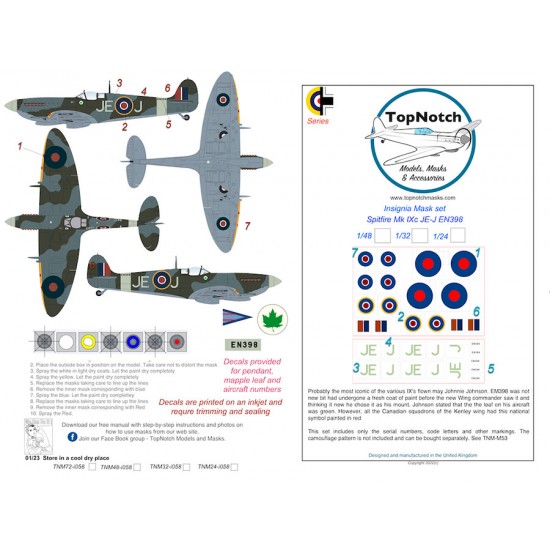 1/24 Spitfire IXc JE-J EN398 Insignia Masks