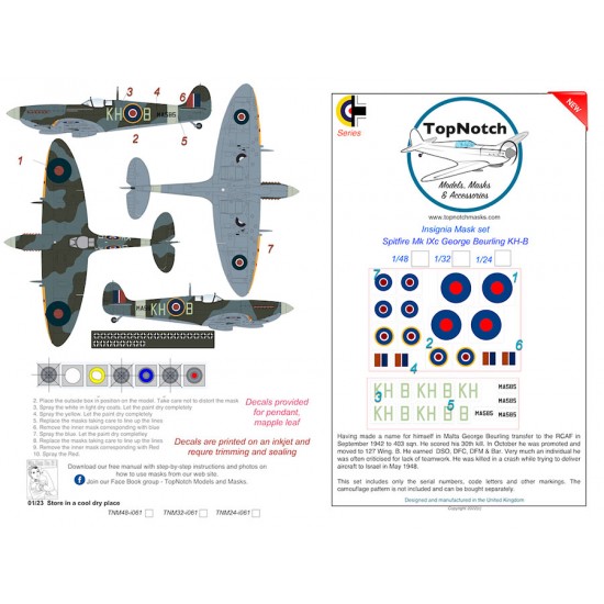 1/32 Spitfire George Beurling KH-B Insignia Masks