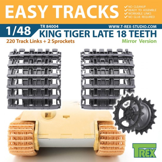 1/48 King Tiger Late 18 Teeth Tracks Mirror Version w/Sprockets for Tamiya kits