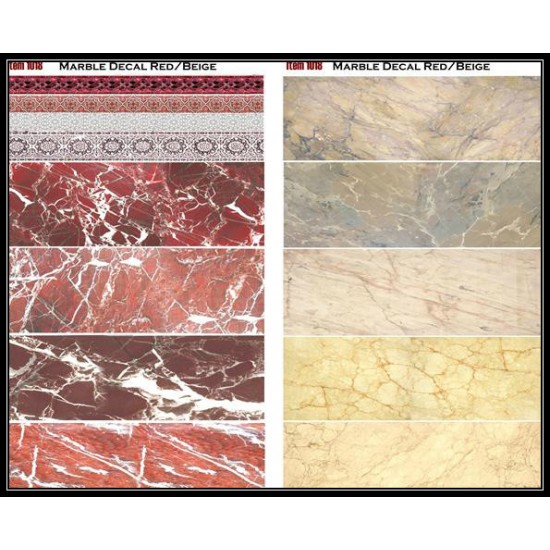 Marble Decals - Red and Beige w/Ornaments (2x A5/B5-size sheets)