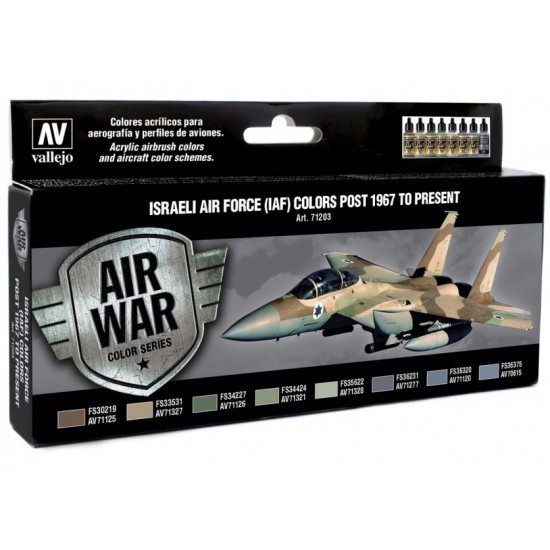 Acrylic Airbrush Paint Set - Israeli Air Force (IAF) Colours Post Since 1967 (8 x 17ml)