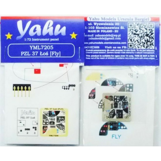 1/72 PZL 37 Los Instrument Panel for FLY Models