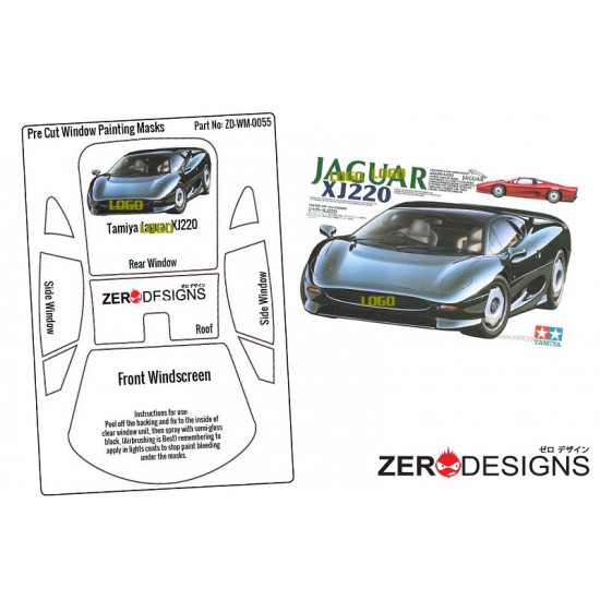 1/24 Jaguar XJ220 Pre Cut Window Painting Masks for Tamiya kits