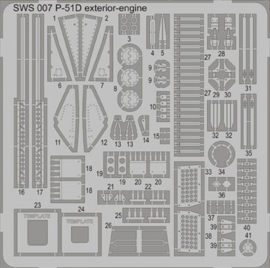 1/32 North-American P-51D Mustang Exterior Detail-up & Engine Set (1 Photo-Etched Sheet)