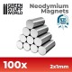 100x Neodymium Magnet 2x1mm (N35)