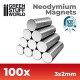 100x Neodymium Magnets 3x2mm (N35)